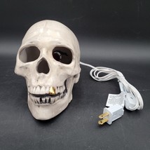 Vintage Ceramic Skull Gold Tooth Table Lamp Skeleton Halloween Gothic Decoration - $49.49