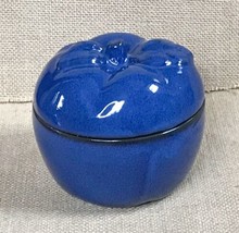 Art Pottery Glossy Blue Apple Candy Jar Canister Trinket Box Base And Lid - $15.84