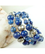 Lapis Lazuli Sterling Gemstone Southwest Design Wrap Beaded Bracelet - $86.16 CAD