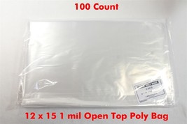 ULINE 100 pcs 12x15 1 MIL Clear Poly Plastic Bag Flat T-Shirt Apparel Packaging - £13.19 GBP