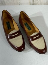 Vintage Cole Haan Womens Penny Loafers Size 7 Brown Leather Beige Linen - £27.35 GBP