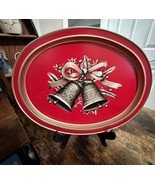 VINTAGE CHRISTMAS OVAL TRAY RED W/GOLD BELLS FABCRAFT - £13.02 GBP