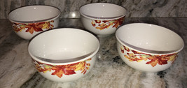 Royal Norfolk Set of 4 Fall Leaves &amp; Acorns Autumn Soup Cereal Bowls-SHI... - $33.56