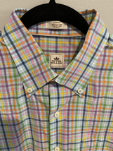 PETER MILLAR Plaid Button Down Shirt-Blue/Pink S/S Cotton Mens Large - £11.12 GBP