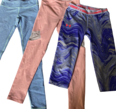 Lot of 3 Under Armour Zella Iviva Leggings Girls  sz 10 Pink Blue Printed  - $17.99