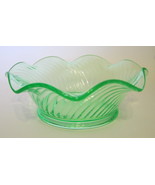 Green Depression Glass Bowl Swirled Body Ruffled Lip 2 1/4 Inches Tall  - £14.25 GBP