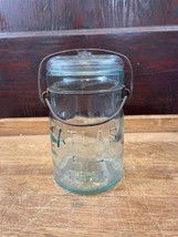 Hazel Atlas EZ Seal Pint Jar with Glass Lid Blue Tint and Metal Bail Arm HA No 5 - £12.41 GBP