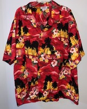 4XL Men’s Pacific Legend Hawaiian Shirt Red Hibiscus Flower Palm Tree Sunset - £19.06 GBP