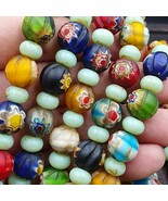 Filo di perle in vetro melone stile Murano MILLEFIORI VINTAGE 24&quot; 11,5 mm - $850.32 MXN