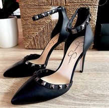 Jessica Simpson Prinella Black Stud Leather Nailhead D&#39;Orsay Heels Size 7 - £37.37 GBP