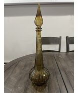 Dark Amber Glass 21” Ribbed Genie Bottle Decanter With Stopper Italy - €153,12 EUR