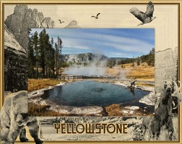Yellowstone With Bear, Moose and Eagle Laser Engraved Wood Picture Frame  (5x7)  - $30.99