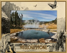 Yellowstone With Bear, Moose and Eagle Laser Engraved Wood Picture Frame  (5x7)  - £24.92 GBP