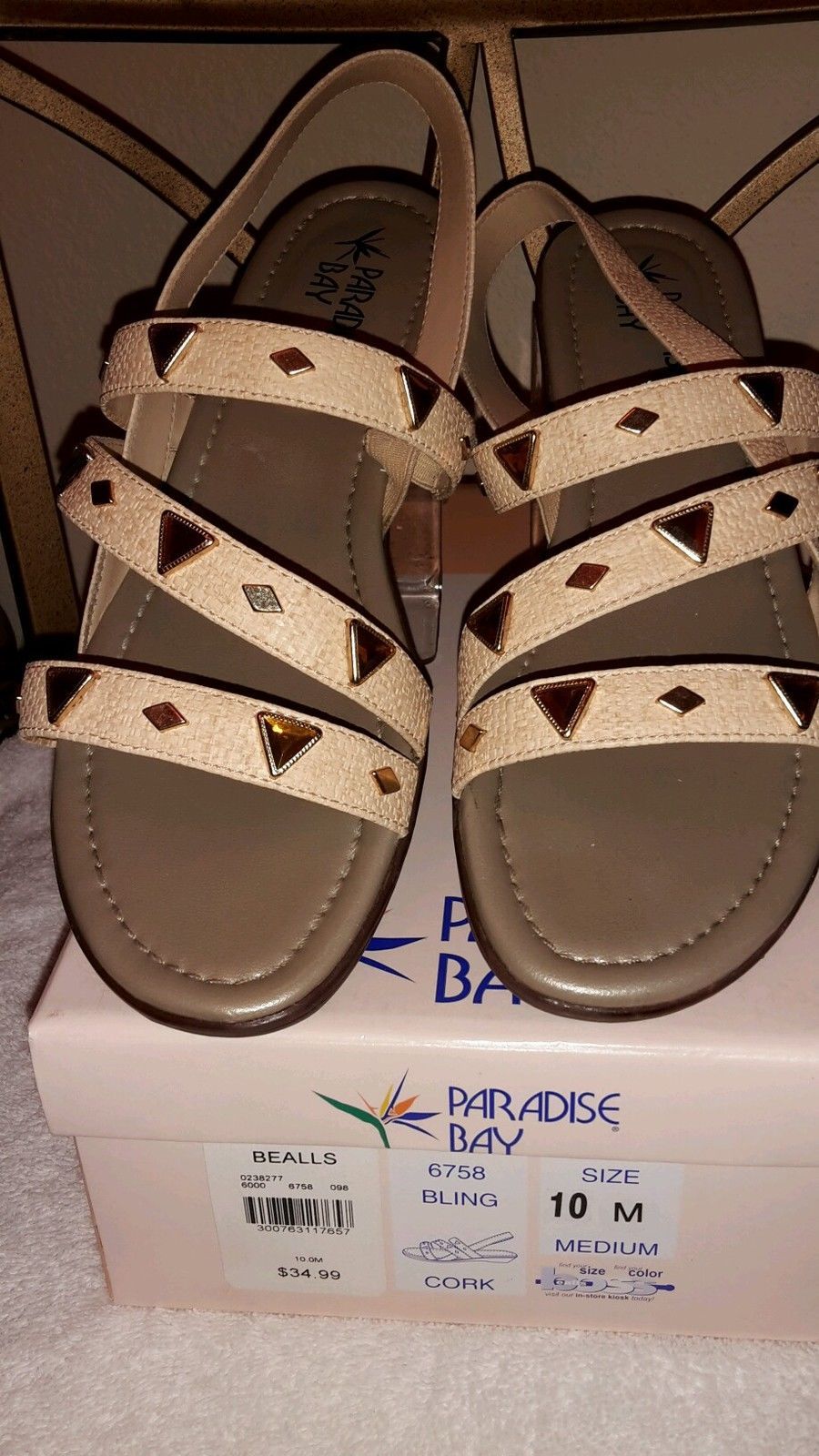 PARADISE BAY WOMEN SANDALS BEIGE SHOES 1&quot; WOMEN US Size: 10MB MEDIUM  &quot;L... - $28.99