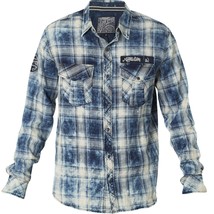 Affliction Pinnacle Peak Men&#39;s Plaid Long Sleeve Shirt, Size S Blue 110WV617 - $47.52