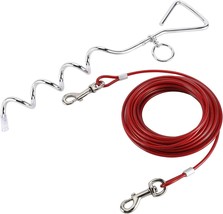 Dog Tie Out Cable and Stake - 30FT Heavy Duty Cable w/ Spring Chew Proof... - £14.02 GBP