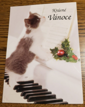 Kitty on Piano Postcard- Merry Christmas written in Czeck - Hallmark - £5.19 GBP