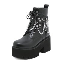 Winter Gothic Punk Womens Platform Boots Black Buckle Strap Zipper Creeper Wedge - £58.80 GBP