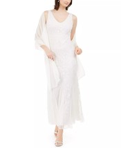 J KARA Beaded Gown &amp; Scarf White Ivory Size 16 $289 - £125.37 GBP