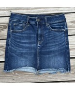 American Eagle Hi-Rise Mini Skirt Next Level Stretch Denim Fringe Womens... - $325.57 MXN