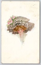 Glamour Girl Huge Bonnet Hat Pink Roses 1913 Howards Corner Maine Postcard D22 - £7.77 GBP
