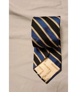Vtg Bronzini Black Blue And Gold Striped Silk Tie - $13.67 CAD
