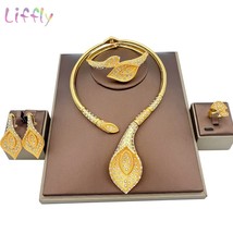 Liffly New Luxury Dubai Gold Colorful Jewelry Sets Nigerian Wedding Necklace Rin - £19.04 GBP