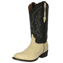 Mens Off White Western Wear Cowboy Boots Real Ostrich Quill Skin J Toe - £233.06 GBP
