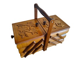 Small wooden sewing box, carved sewing caddy, jewellery box for her, needles box - £86.52 GBP