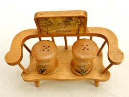 Wooden Bench Salt &amp; Pepper Shaker Set, Travel Souvenir, Vintage Kitchen ... - £11.45 GBP