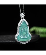Handcrafted Guanyin Genuine Blue Water Kind of Jadeite S925 Pendant Neck... - £80.67 GBP