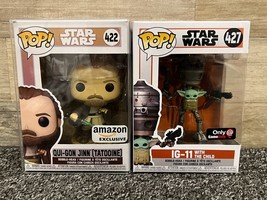 Funko Pop! Star Wars 422 Qui-Gon Jin (Tatooine) &amp; 427 IG-11 w/ Child - Lot of 2 - $33.85