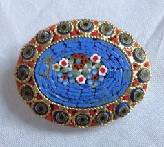 Vintage Micro Mosaic Floral Pin Brooch Oval Goldtone Unsigned Estate Find - £27.61 GBP