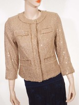 Michael Kors Womens Brown Sequined Boucle Fringe Tweed Jacket Blazer Coat 4 - £43.63 GBP