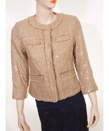 Michael Kors Womens Brown Sequined Boucle Fringe Tweed Jacket Blazer Coat 4 - £43.62 GBP