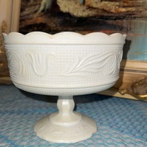 E.O. Brody Co White Milk Glass Pedestal Bowl Candy Dish Compote M6000 1950-60 - £20.69 GBP
