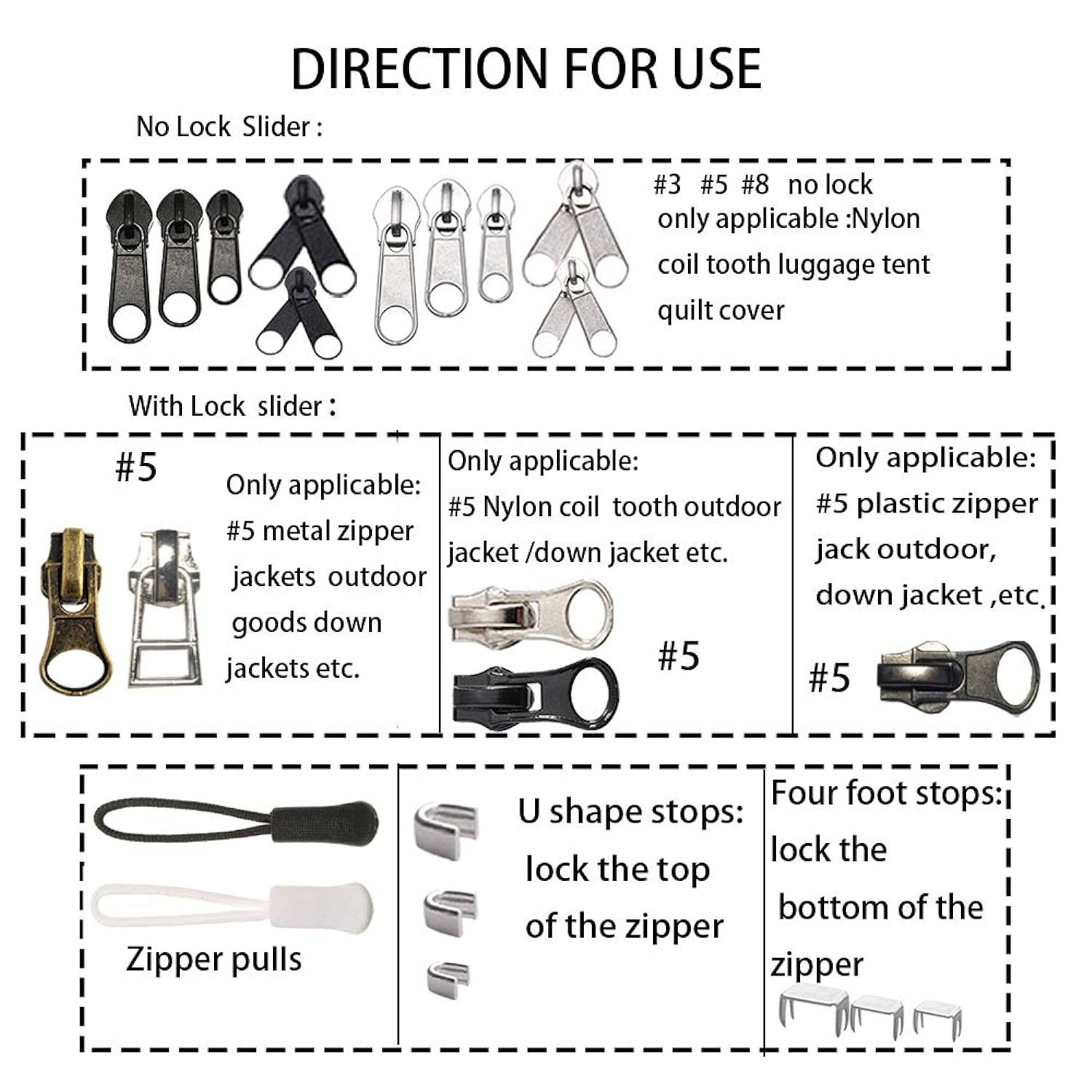 24pcs Zipper Pull Tabs Heavy Duty Zip Fixer Repair Pull Tab Zipper