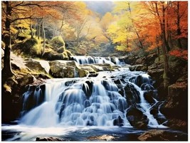 Misty Waterfall Vibrant Canvas Print Framed 16&quot; x 24&quot; Wall Art - $16.98