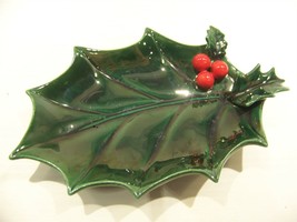 Lefton&#39;s Green Holly Christmas Spoon Rest Vintage - £14.33 GBP