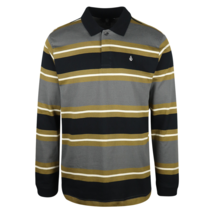 Volcom Men&#39;s Black, Gray, Moss Green Striped L/S Polo T-Shirt - £13.91 GBP