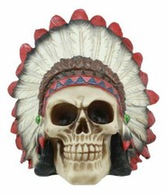 Indian Chieftain Skull Statue 5.75&quot;L Mohawk Warrior Skull With Roach Headdress - £17.57 GBP