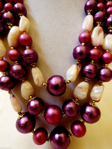 VTG Japan signed  3 strands purple pearl faux color shell  beads neckalce 21.5&quot;L - £36.62 GBP