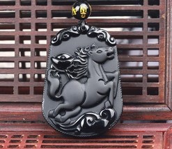 Hand-carved natural obsidian pendant horse - £21.28 GBP