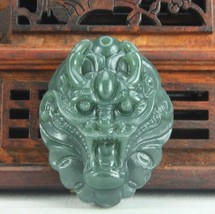 Hand carved natural green jade stone dragon head charm pendant necklace - £15.78 GBP