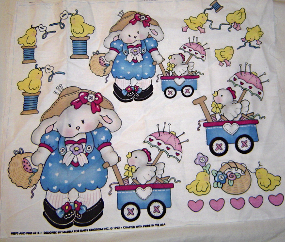 Daisy Kingdom Bunnies with Chicks in Wagons Fabric Cotton Quilting, Crafting - $9.99