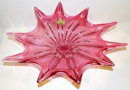 Exquisite BOHEMIAN/CZECH Art Glass Cranberry Clear 16&quot; Statement Bowl With Label - £129.19 GBP