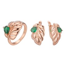 New Women Jewelry Sets  Rose 585 GolPlating Jewelry Luxury Green Stone Earring J - £18.44 GBP