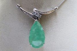 Huge Estate 14k white gold 20 cts Colombian Emerald &amp; 0.3 cts diamond necklace - £15,827.24 GBP