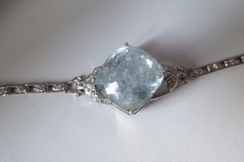 Huge Estate Natural 44 ct aquamarine .5 ct Diamond &amp; Platinum bracelet b... - £4,749.43 GBP