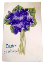 Easter Greetings Applique Applied Felt Violets Bouquet UNP DB Postcard H27 - £9.44 GBP